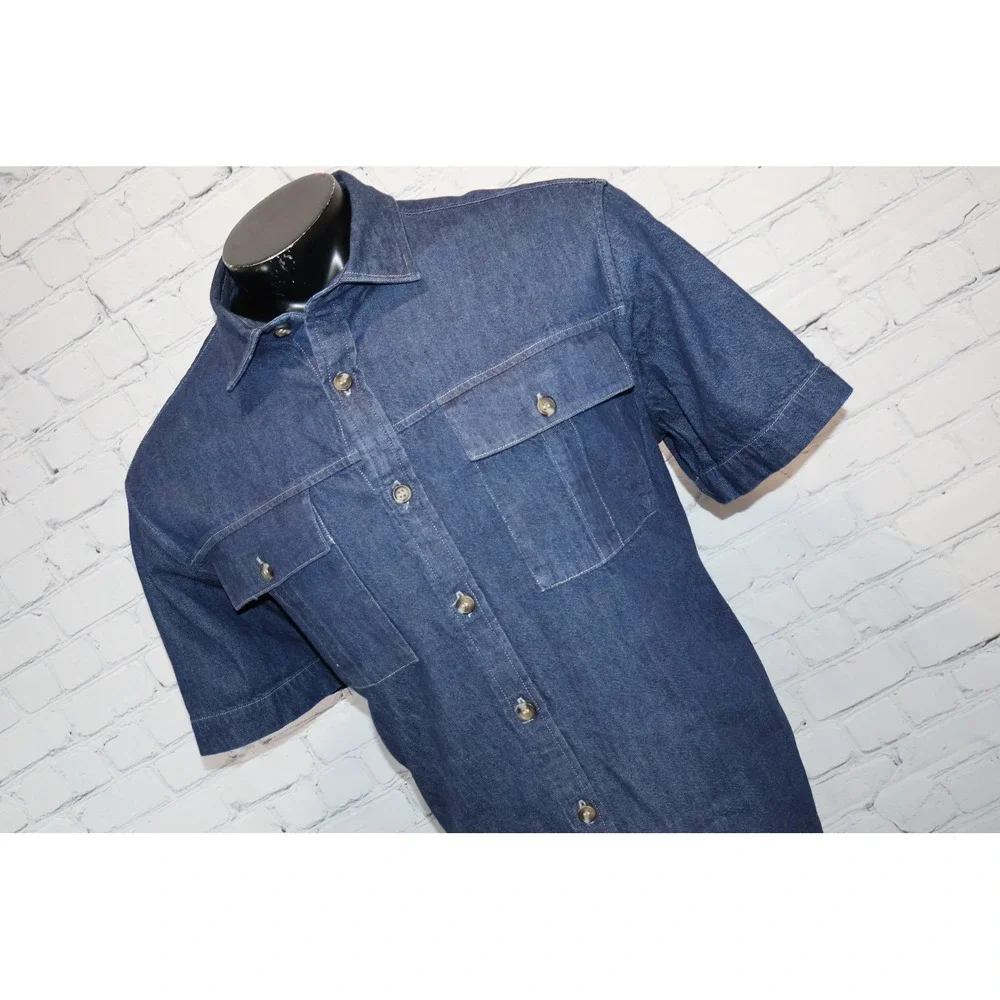Banana Republic Denim Shirt Mens XL Blue Jean Short Sleeve Utility Workwear